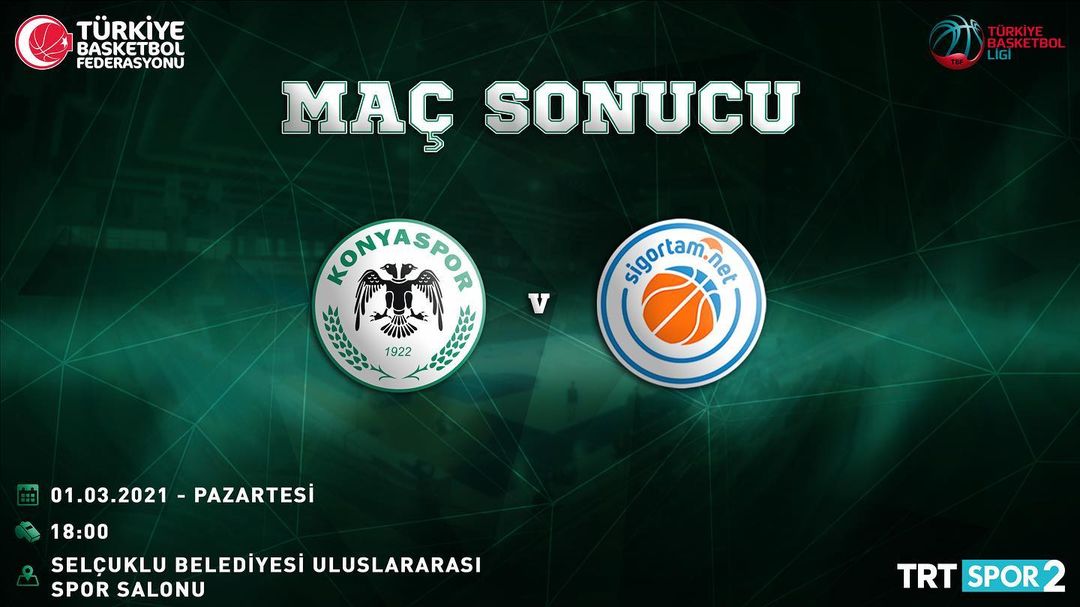 Maç Sonucu!
Büyükşehir Hastanesi Konyaspor'umuz 82 - 55 Sigortam.Net
Ta...